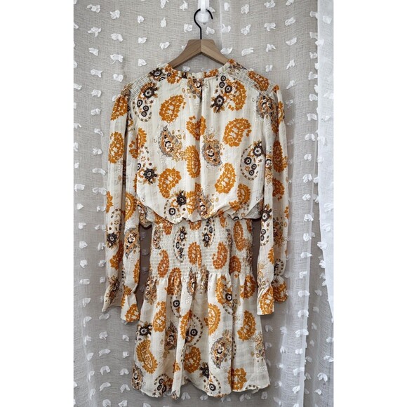 Bishop + Young Cream & Yellow Golden Print Marmont Mini Sun Dress Size M - Picture 5 of 6